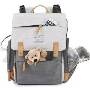 Eddie Bauer Cascade Back Pack Diaper Bag in Black/Gray Baby Organize 12 Pockets